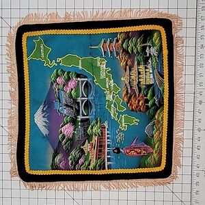 Vintage Asian Japanese Black Velvet Hand Painted PILLOWCASE‎ SHAM #2